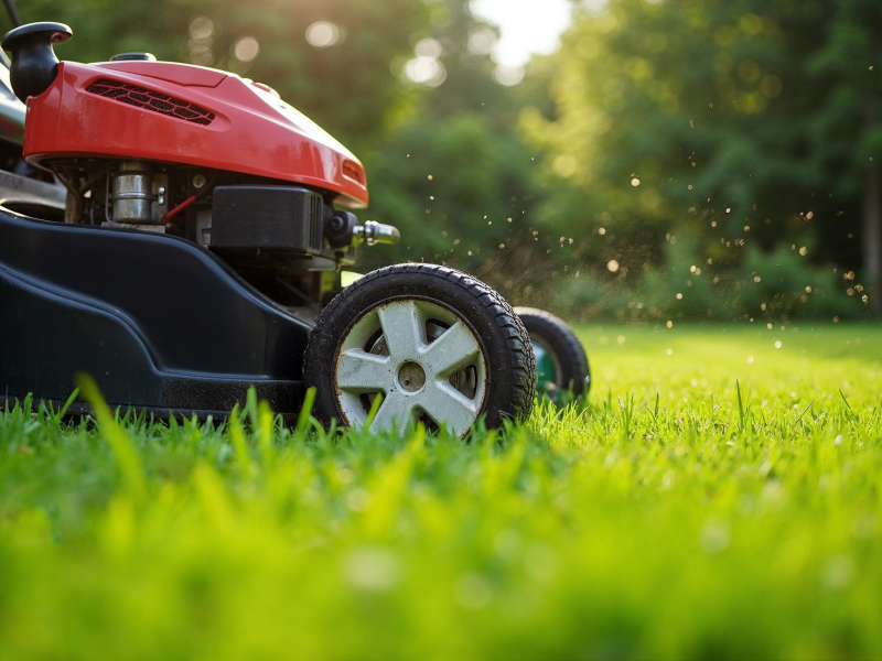 Lawn mower cutting grass