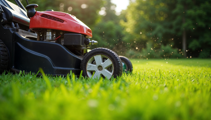 Lawn mower cutting grass