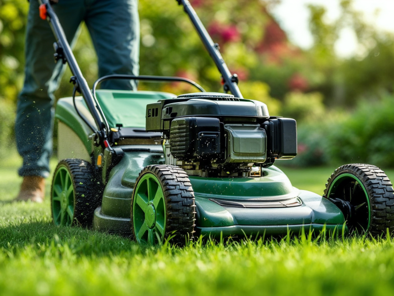 Lawn mower cutting grass