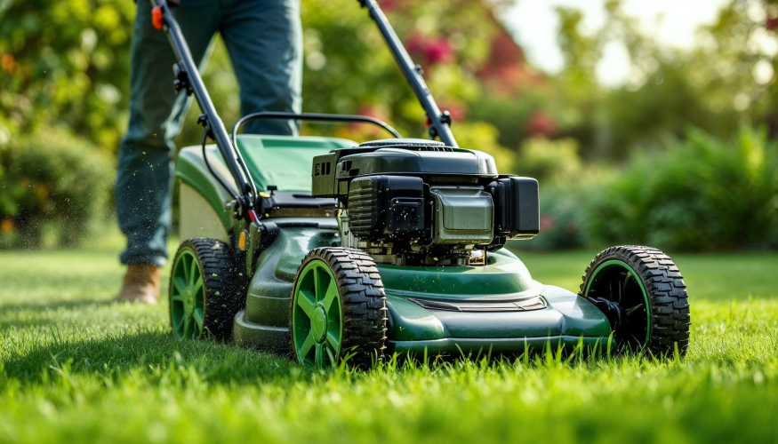 Lawn mower cutting grass