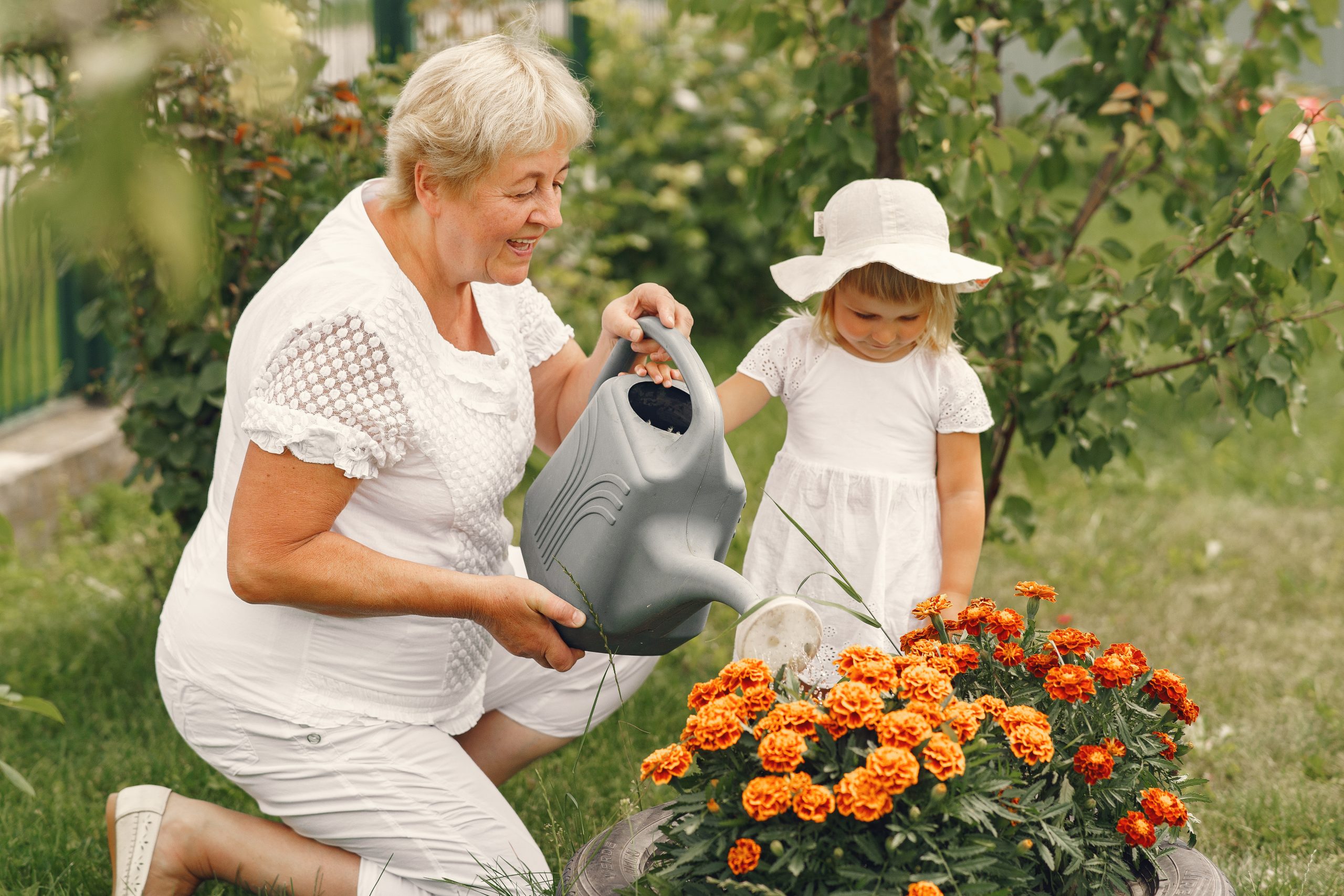 Elderly woman gardening